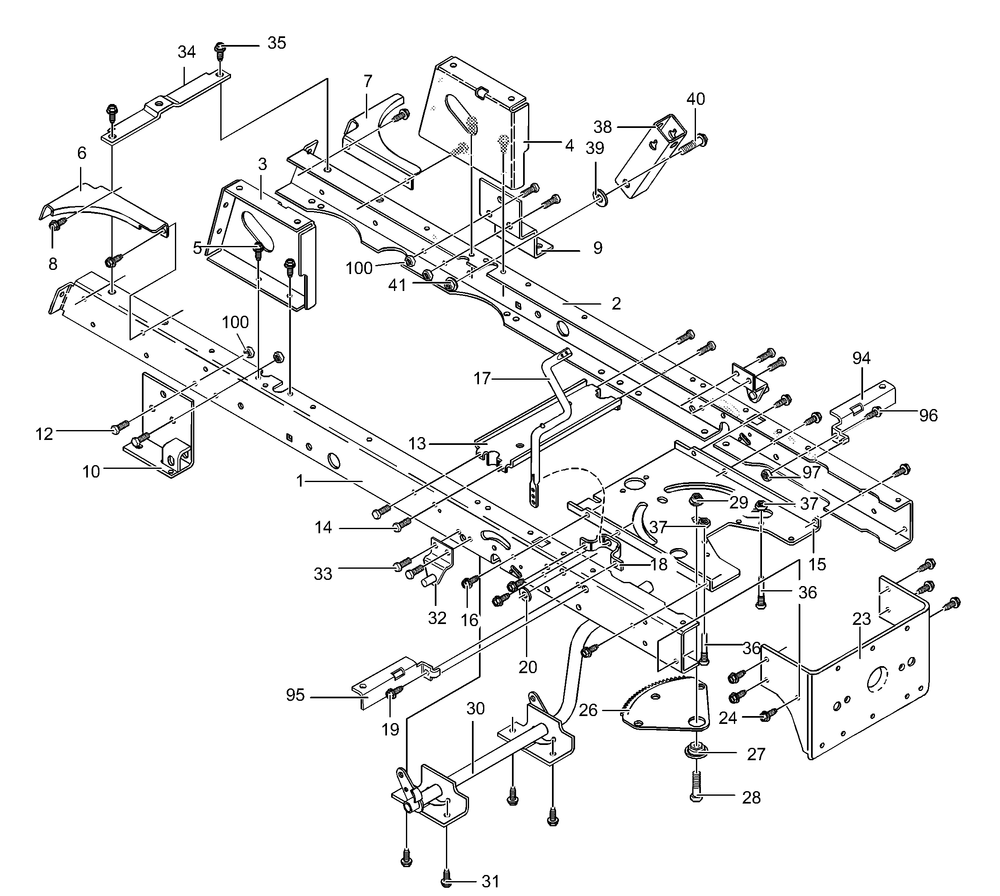 Frame Assembly (Part 1) Diagram and Parts List for 40318X50C 2001 Briggs and Stratton Lawn Tractor